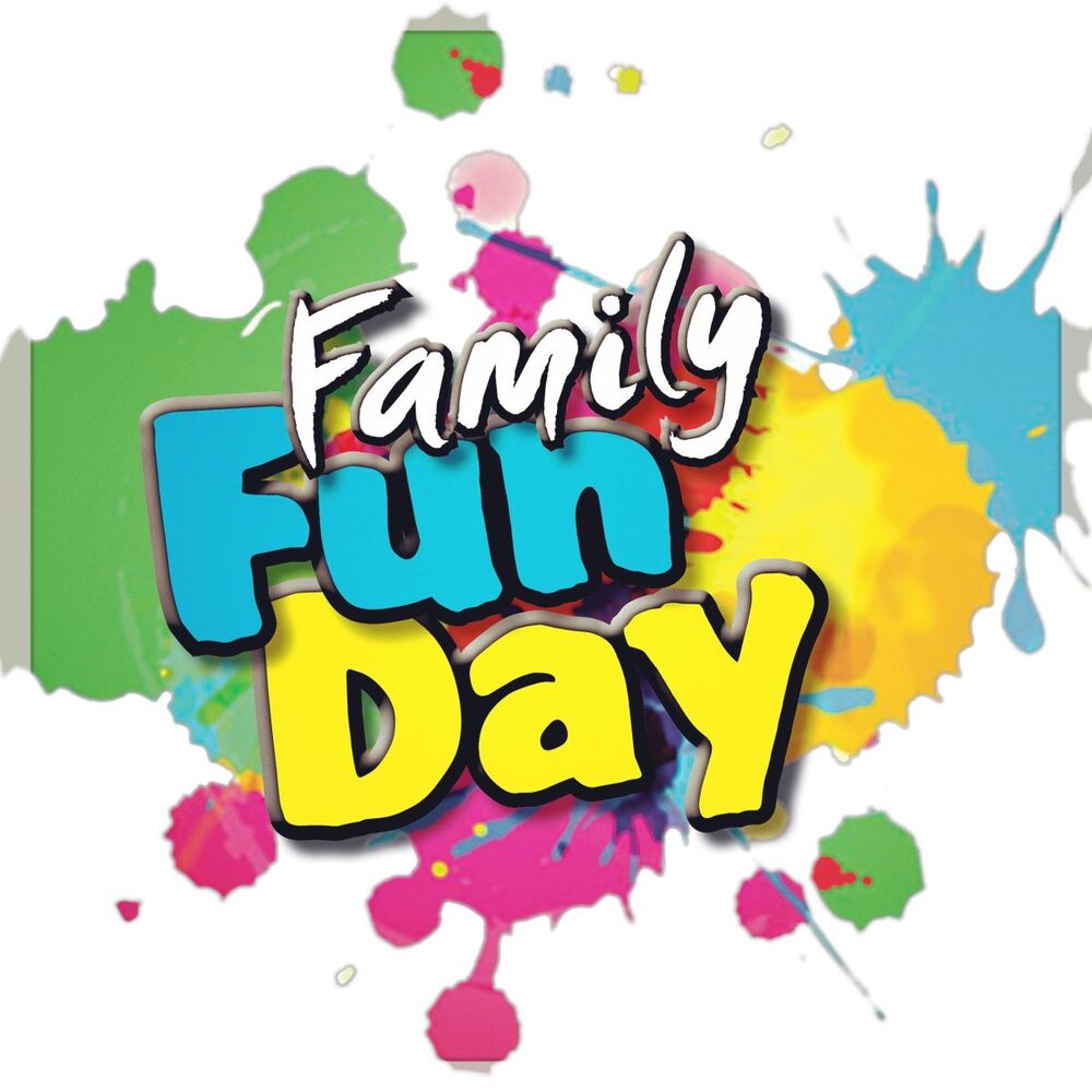 The words "Family Fun Day" in front of multi-color paint splatter