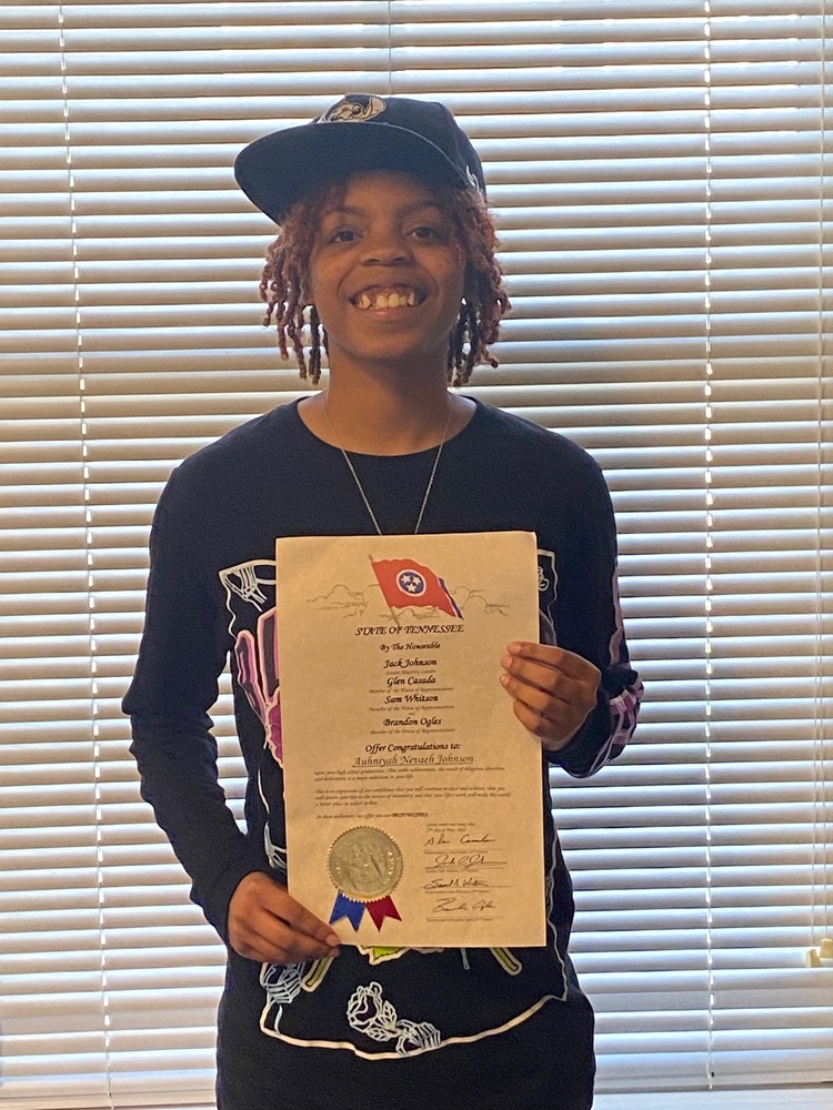 Auhniyah Johnson Picture holding congressional award