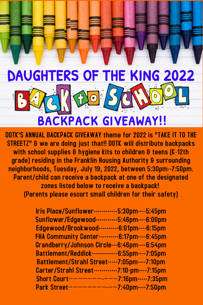 DOTK Backpack Giveaway 2022 Flyer