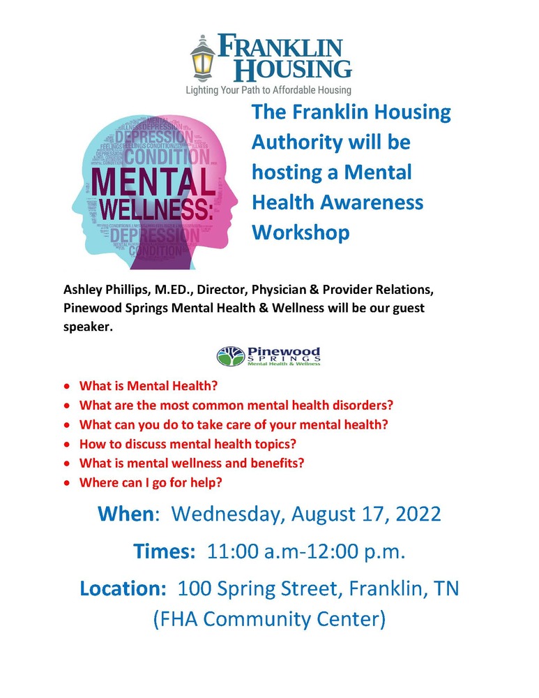 FHA- Mental Health Awareness Workshop Flyer