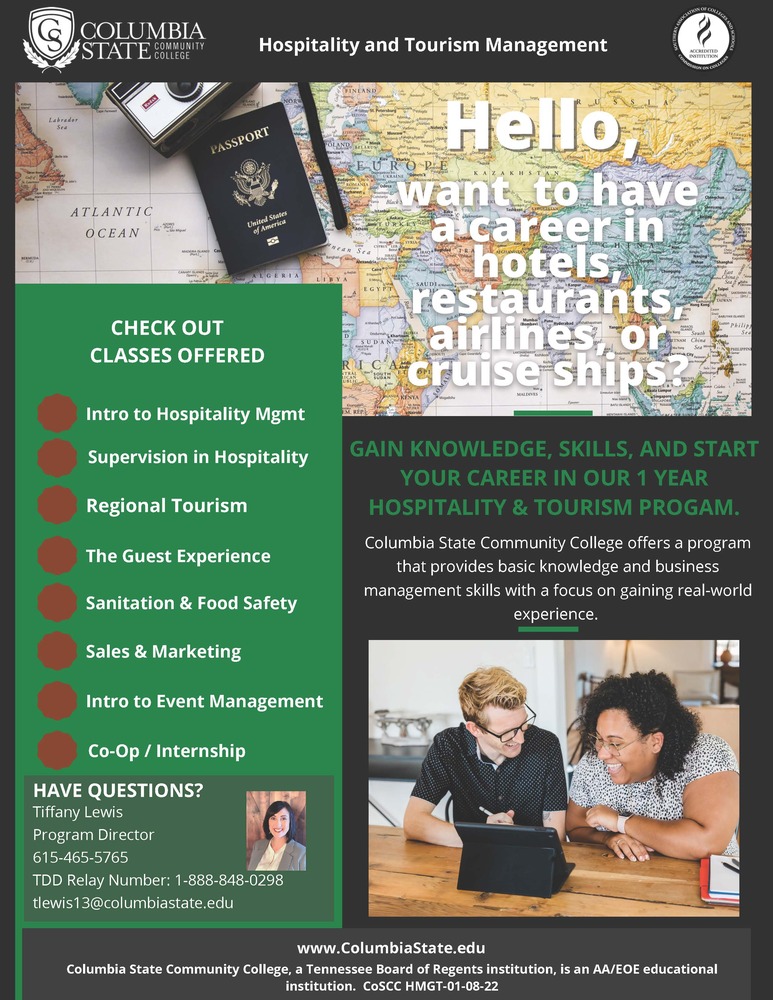 Hospitality and Tourism Flyer-Columbia State Community College
