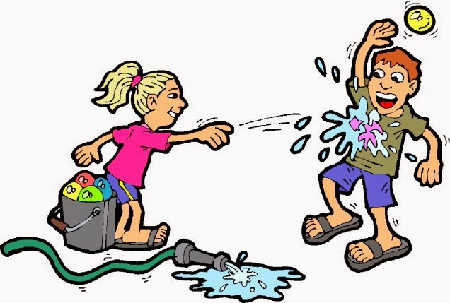 Man and Woman having water balloon fight