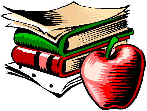 Stack of books and red apple sketch in color