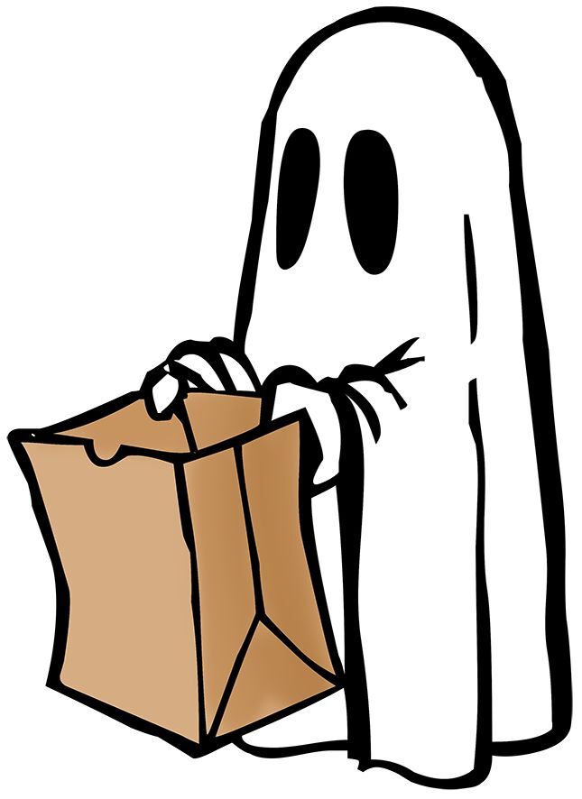 Ghost trick or treating with paper bag