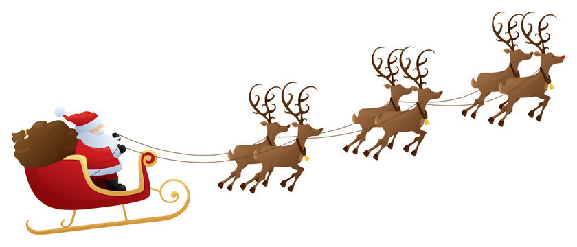 Santa in sleigh with reindeer