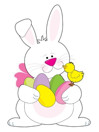 White Easter bunny with eggs and dhick