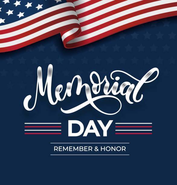 Blue Background with American flag. Memorial day, remember and honor written in white.