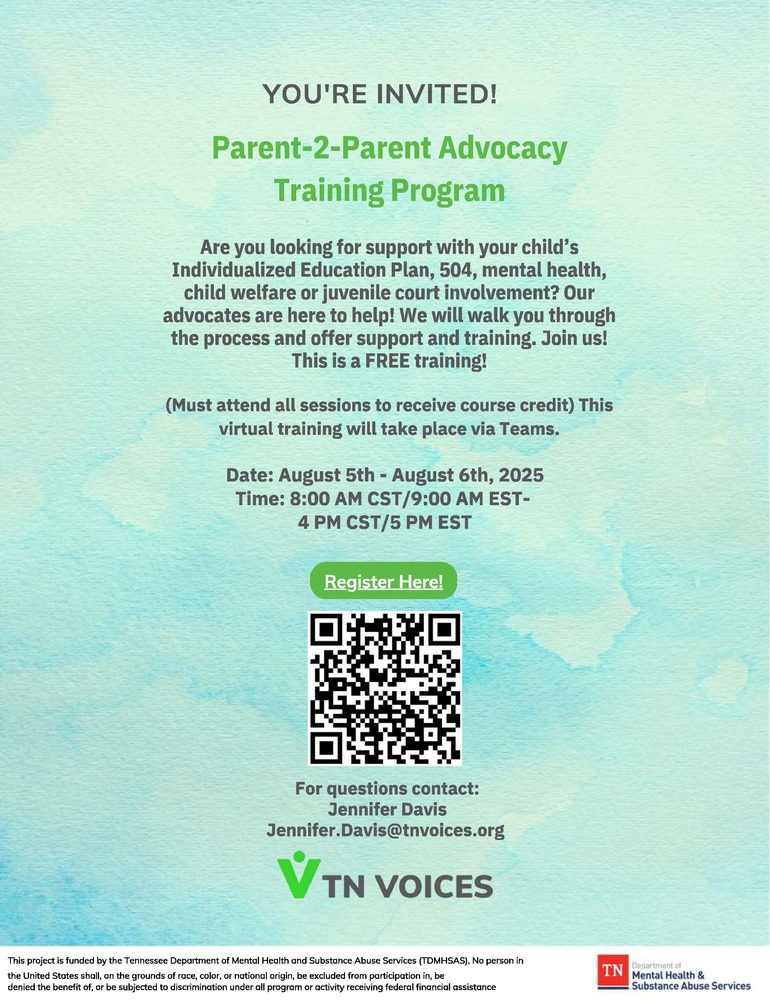 Parent 2 Parent training, Aug 2025 Flyer