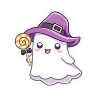 Ghost carrying lollipop & wearing a purple hat