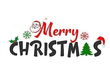 Merry Christmas with Santas face, snowflakes and trees.jpg