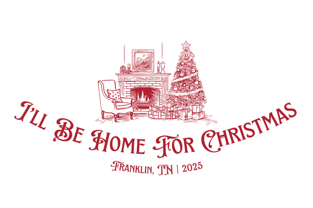Ill Be Home For Christmans, Frnaklin TN 2025 Logo with Trees (in red)