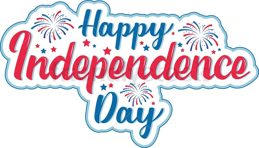 Happy Independence Day with fireworks in red white & blue