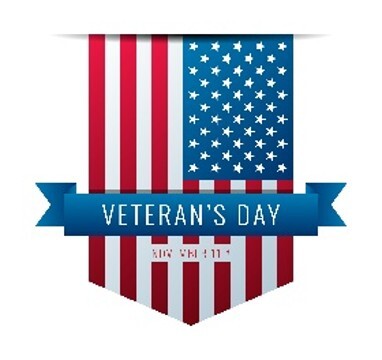 Banner with Veterans Day November 11th across flag